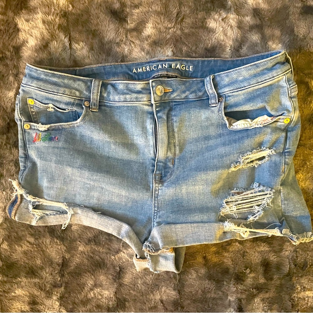 American Eagle Outfitters Pride 🌈 Rainbow Denim Jean Stretch Shorts 16